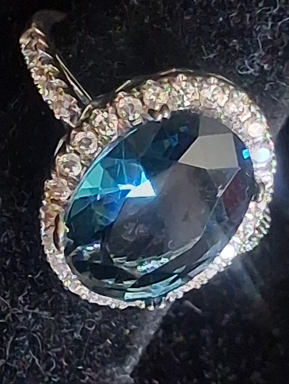 Elegant Blue Crystal Halo Ring - Women Jewelry Size 7 1/4